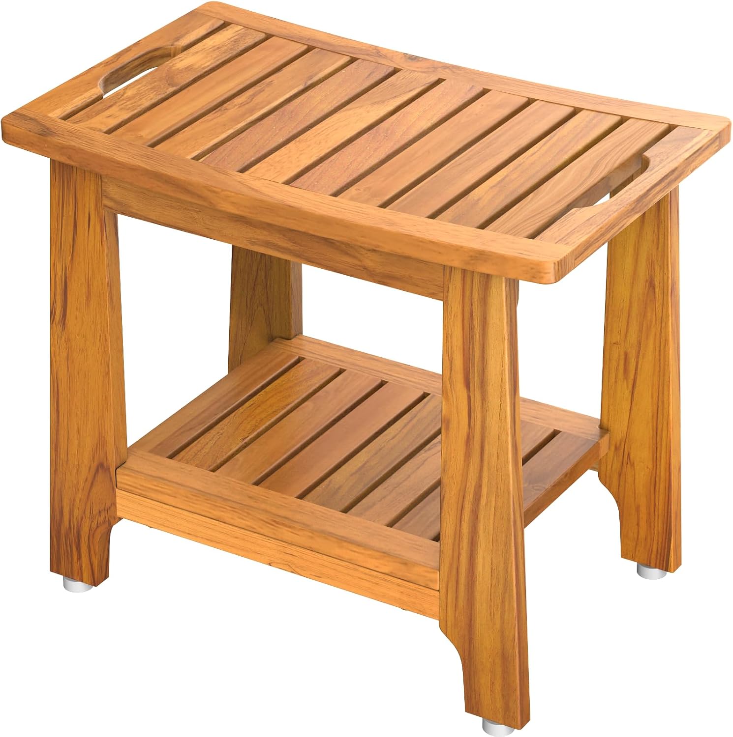 21' Standard Teak Shower Bench with Shelf & Handle - Waterproof, Non-Slip Bath Stool, 300 lbs Capacity - Fits Standard Tubs/Showers & Outdoor Use (Patented)