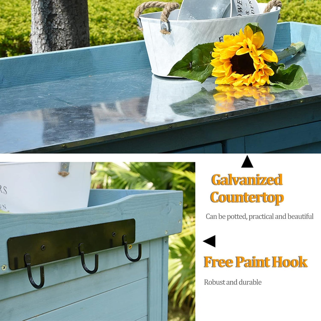 Furniture Waterproof Tool Shed Outdoor Garden Patio Storage Cabinet with Potting Benches Outdoor Work Station Table (Color : Brown)