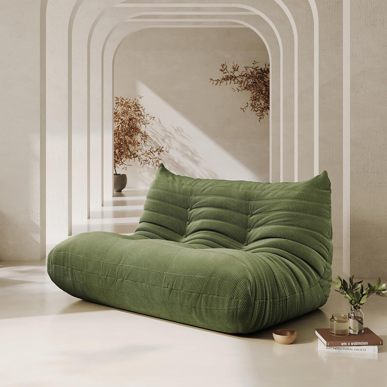 Bean Bag Chair for Adults Fireside Floor Lazy Loveseat Sofa Couches Corduroy Cozy Sofas with Ergonomic Design Memory Foam Lounger Couch for Dorm, Apartment and Gaming Venue,Olive Green