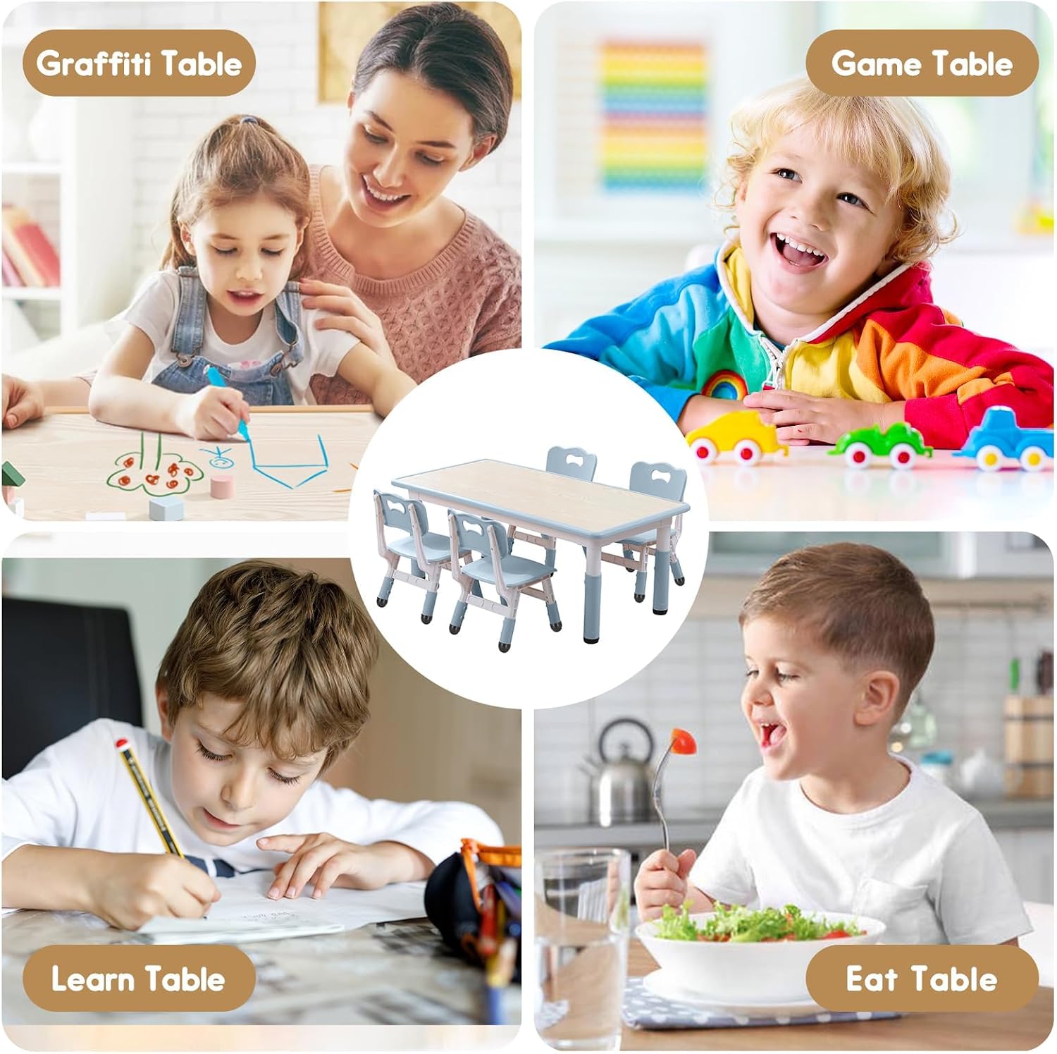 Kids Table and Chair Set for Toddlers - Adjustable Activity Center with Non-Slip Legs & Graffiti-Proof Surface Ages 3-12