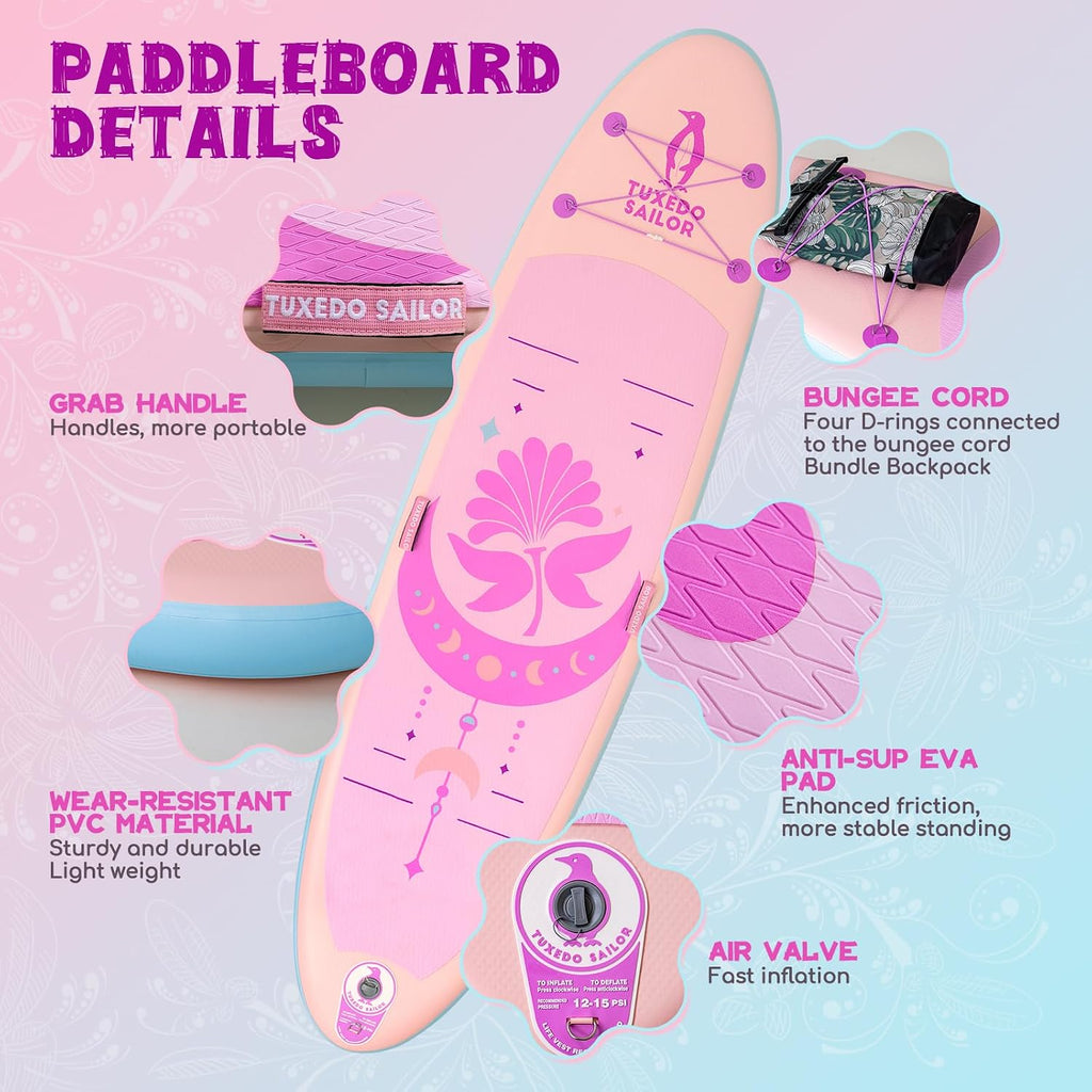 Tuxedo Sailor 10'6'/11' Inflatable Stand Up Paddle Board with SUP Accessories, Anti-Slip EVA Deck and Large Fin, Paddle Boards for Adults & Youth of All Skill Levels