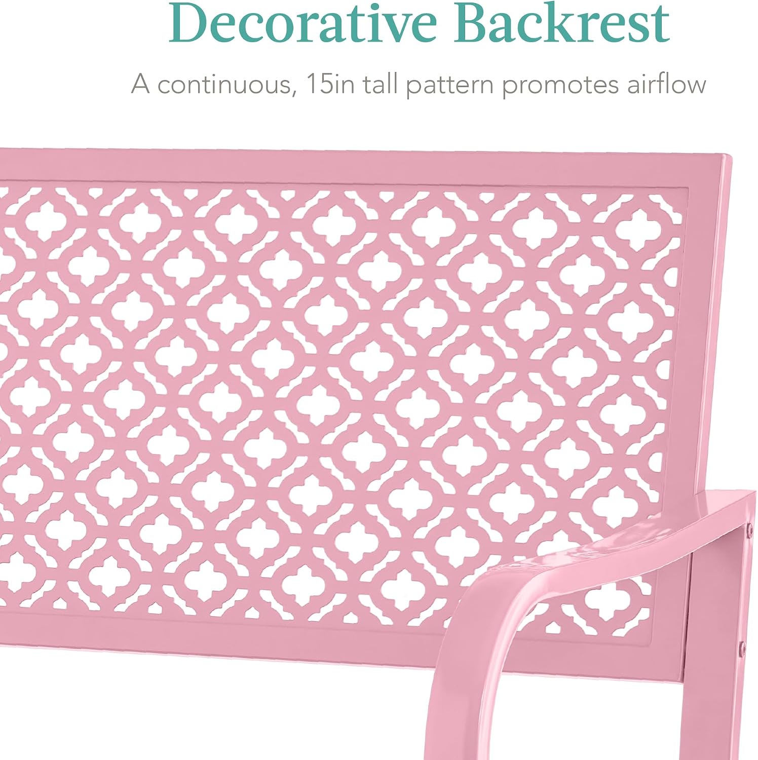 Best Choice Products Outdoor Bench 2-Person Metal Steel Benches Furniture for Garden, Patio, Porch, Entryway w/Geometric Backrest, 790lb Capacity - Pink