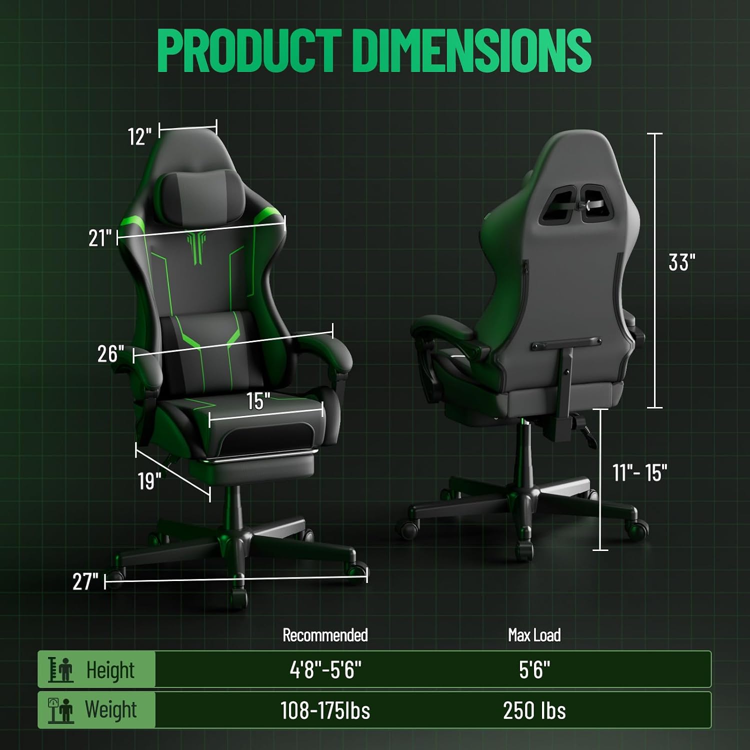 Soontrans PU Leather Ergonomic Gaming Chair, High Back Computer Chair with Footrest and Linkage Armrest, Office Video Game Chair with Massage Lumbar Support for Adult, Grey/Black