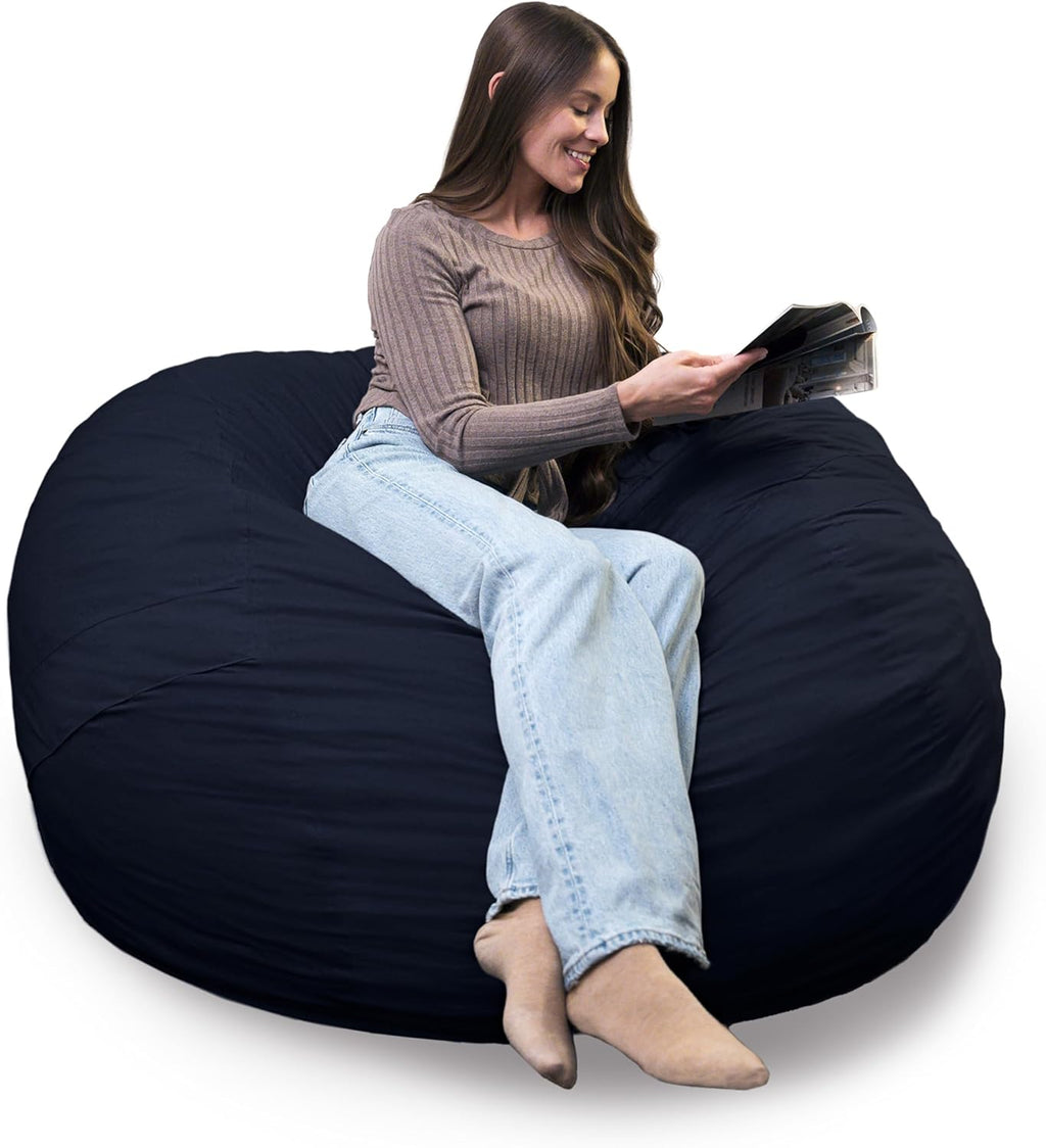 Big Joe Fuf 5Ft Oversized Foam Bean Bag Chair with Removable Cover for Kids, Teens, Adults, Cobalt Lenox, Durable Woven Polyester, 5 foot Large Reading and Gaming Seat