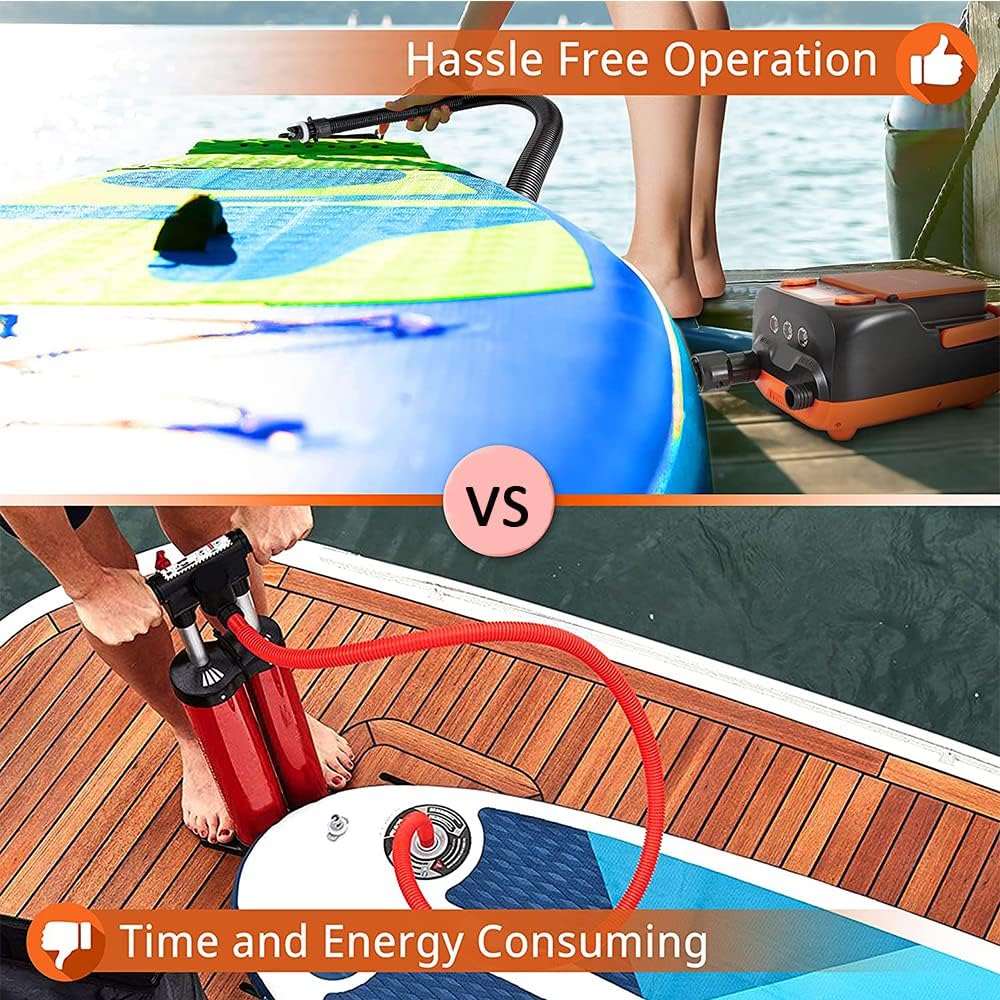Portable Electric Air Pump 16PSI 12V with Battery, Stand Up Paddle Board Electric Pump Inflator/Deflator,for Paddle Boards,Boat,Kayak