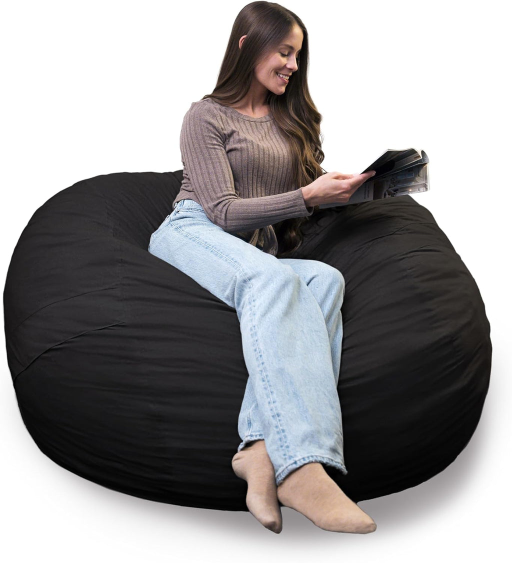 Big Joe Fuf 5Ft Oversized Foam Bean Bag Chair with Removable Cover for Kids, Teens, Adults, Onyx Lenox, Durable Woven Polyester, 5 foot Large Reading and Gaming Seat