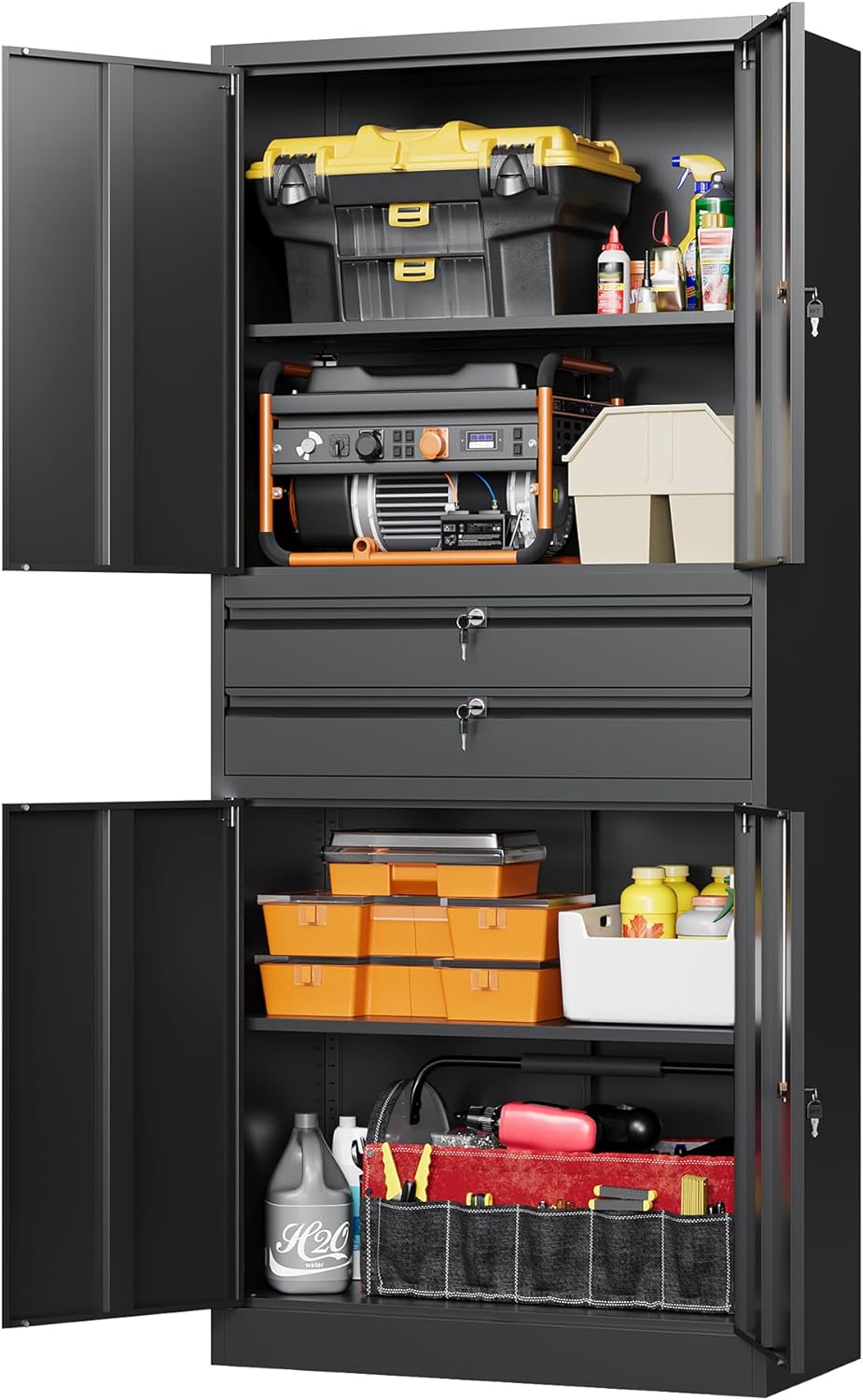 Letaya Metal Garage Storage Cabinet,71' Heavy Duty Steel Tool Cabinet with 4 Door Lock-Adjustable Shelves and 2 Drawer for Garage Home Office Utility Room (Black)
