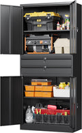 Letaya Metal Garage Storage Cabinet,71' Heavy Duty Steel Tool Cabinet with 4 Door Lock-Adjustable Shelves and 2 Drawer for Garage Home Office Utility Room (Black)
