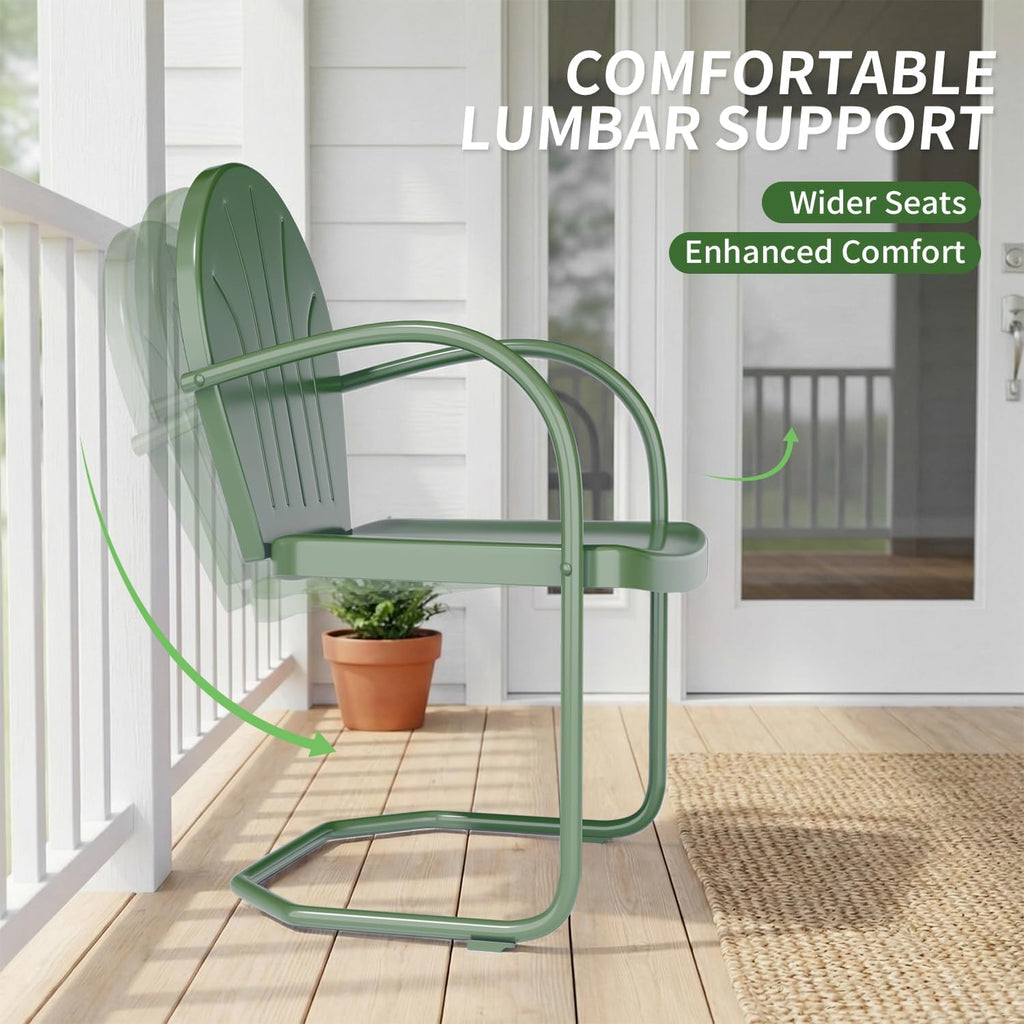 Patio Bistro Set Retro Metal Outdoor Seating Set Conversation Set 3 Pieces, 2 C-Spring Motion Armchairs and Round Side Table, for Porch, Lawn, Garden (Green)