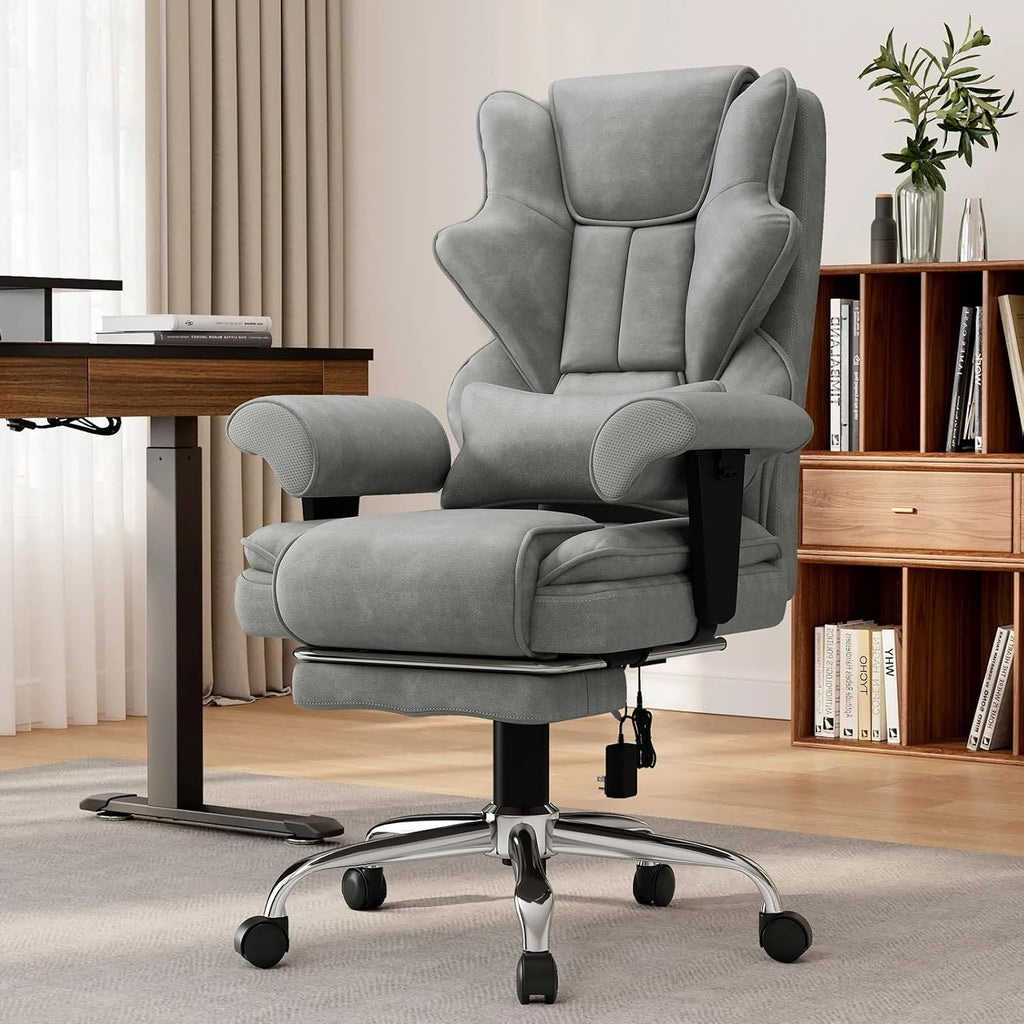 7-Point Massage Office Chair,Heated Manageral Chair,Ergonomic Executive Chair with Footrest,Adjustable Armrest，Computer Chair for Offices, Study Areas, Gaming Spaces,Gray