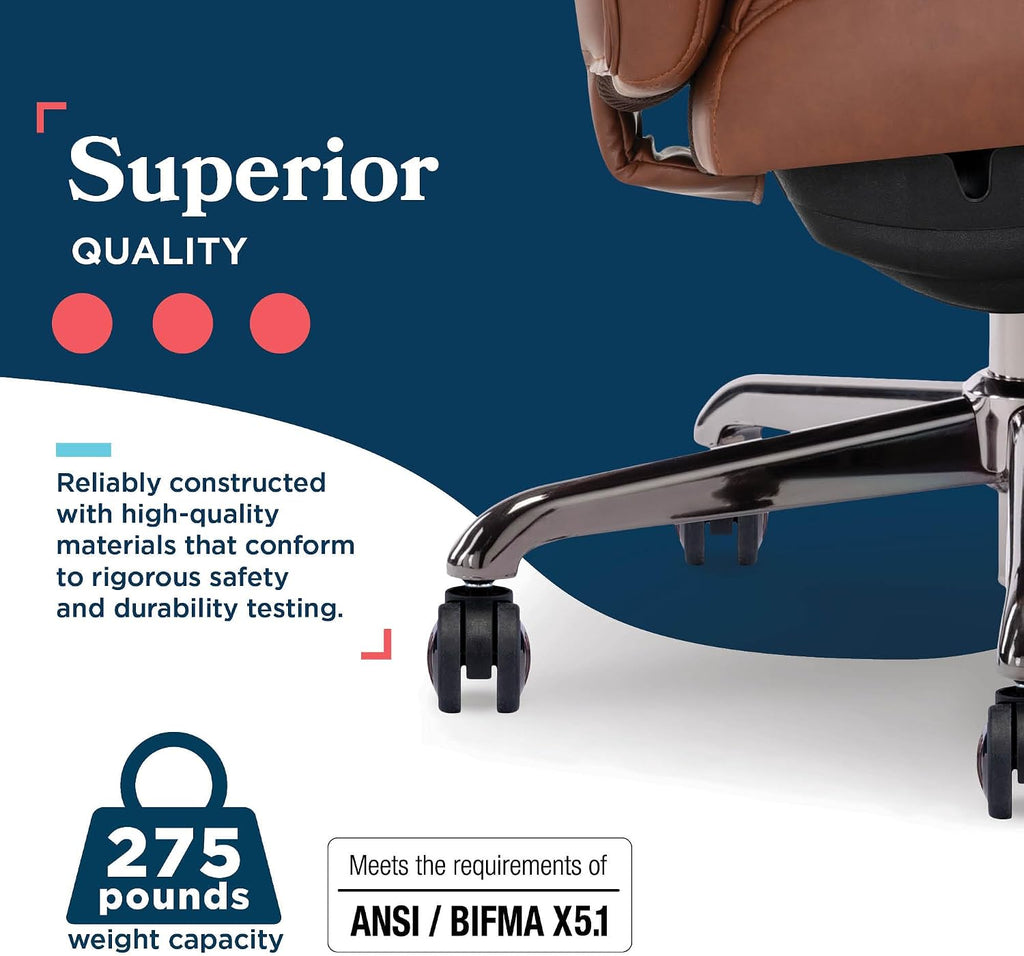 La-Z-Boy Symphony Executive Mid-Back Office Chair, Diamond Quilt Seat and Back, Pocket Coil Cushion, Padded Armrests, Ergonomic Computer DeskChair, Swivel Metal Base, Bonded Leather, Cognac/Graphite