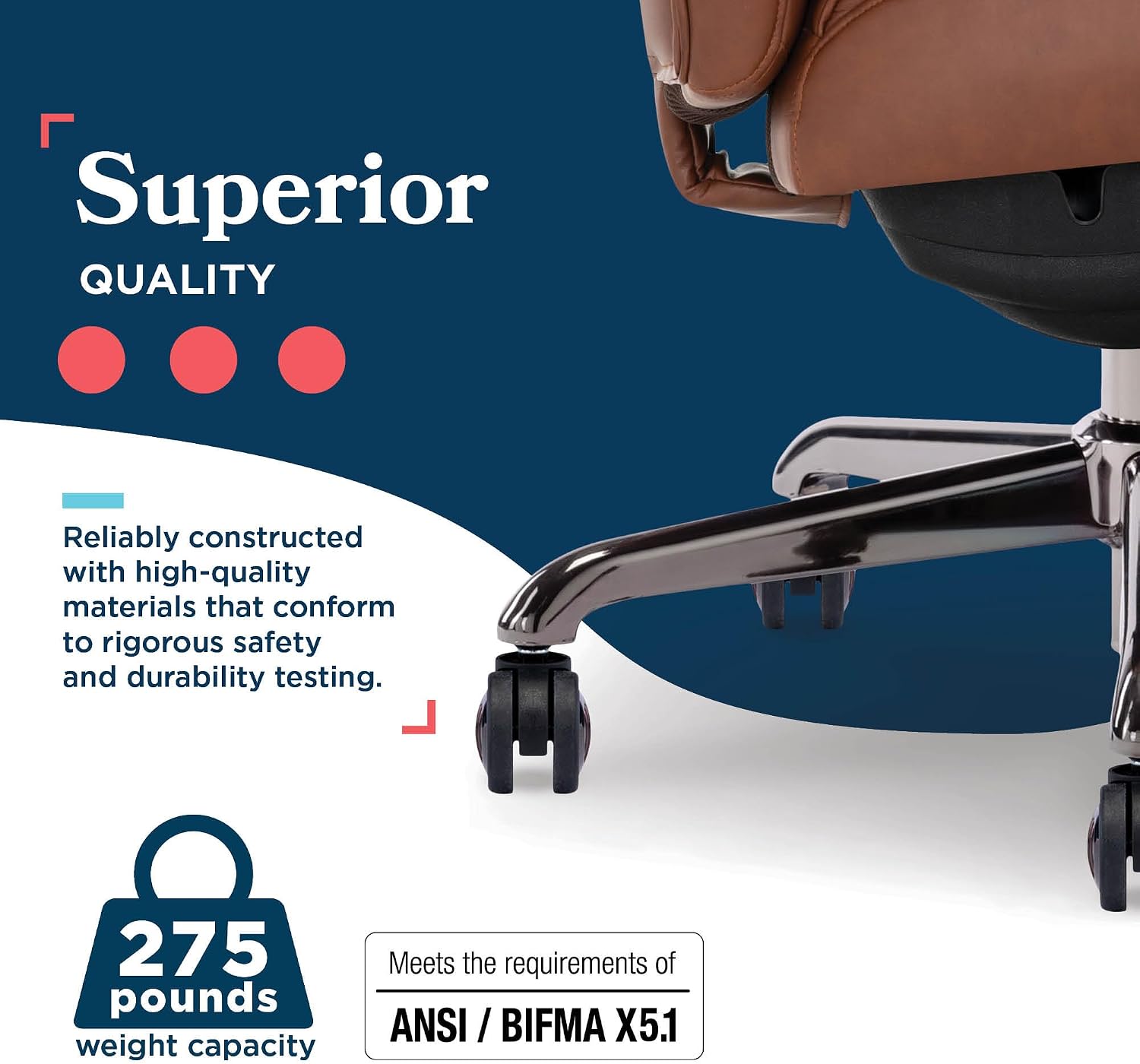 La-Z-Boy Symphony Executive Mid-Back Office Chair, Diamond Quilt Seat and Back, Pocket Coil Cushion, Padded Armrests, Ergonomic Computer DeskChair, Swivel Metal Base, Bonded Leather, Cognac/Graphite