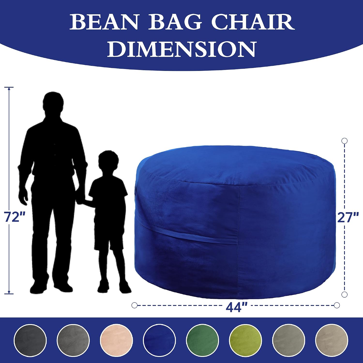 4FT Bean Bag Chair, Bean Bag Chairs for Adults and Kids, Fluffy and Comfy Bean Bag with Velvet Cover, Bean Bag with Memory Foam Filled for Gaming, Living Room, Playroom (Blue)