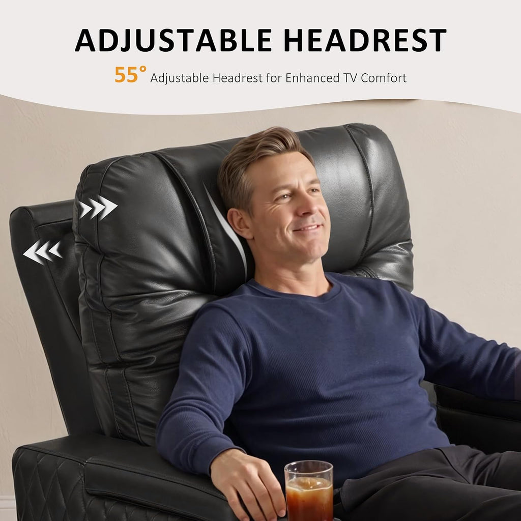 MCombo Oversized Power Recliner Chair with Adjustable Headrest & LED Light for Adults, Zero Gravity Recliner with USB & Type C Ports, Cup Holders for Living Room & Home Theater, Faux Leather HTS401