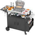 XL Outdoor Grill Cart with Cabinet, Extra-Wide Stainless Steel Table Top, Large Spice Rack & Lockable Wheels, Outdoor Kitchen Island Grill Table for BBQ, Cooking & Prep
