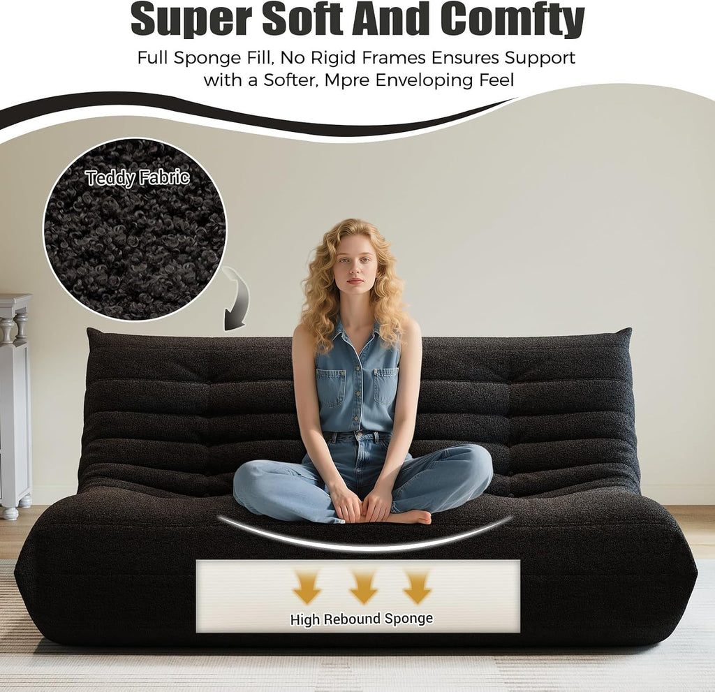 3 Seat Oversized Bean Bag Chairs for Adults, Memory Foam Fireside Beanbag Couch, Comfy Bean Bag Lounger Lazy Sofa for Living Room, Bedroom, Playroom, Black