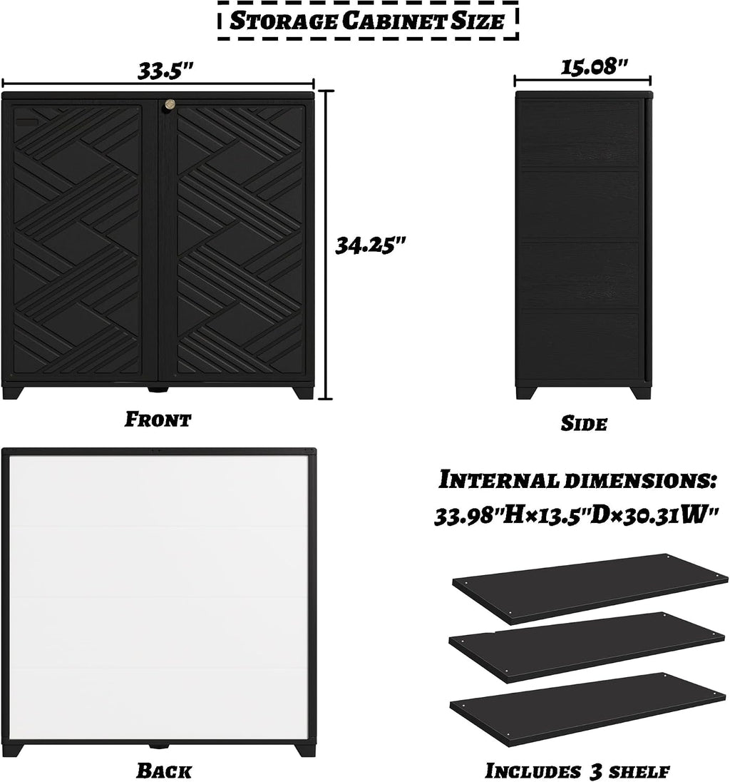 Mrosaa Outdoor/Indoor Storage Box,Resin and Plastic Storage Cabinet Waterproof,Outdoor Cabinet for Patio/Garden/Balcony/Backyard/All Room(with 3 Shelves)-Black