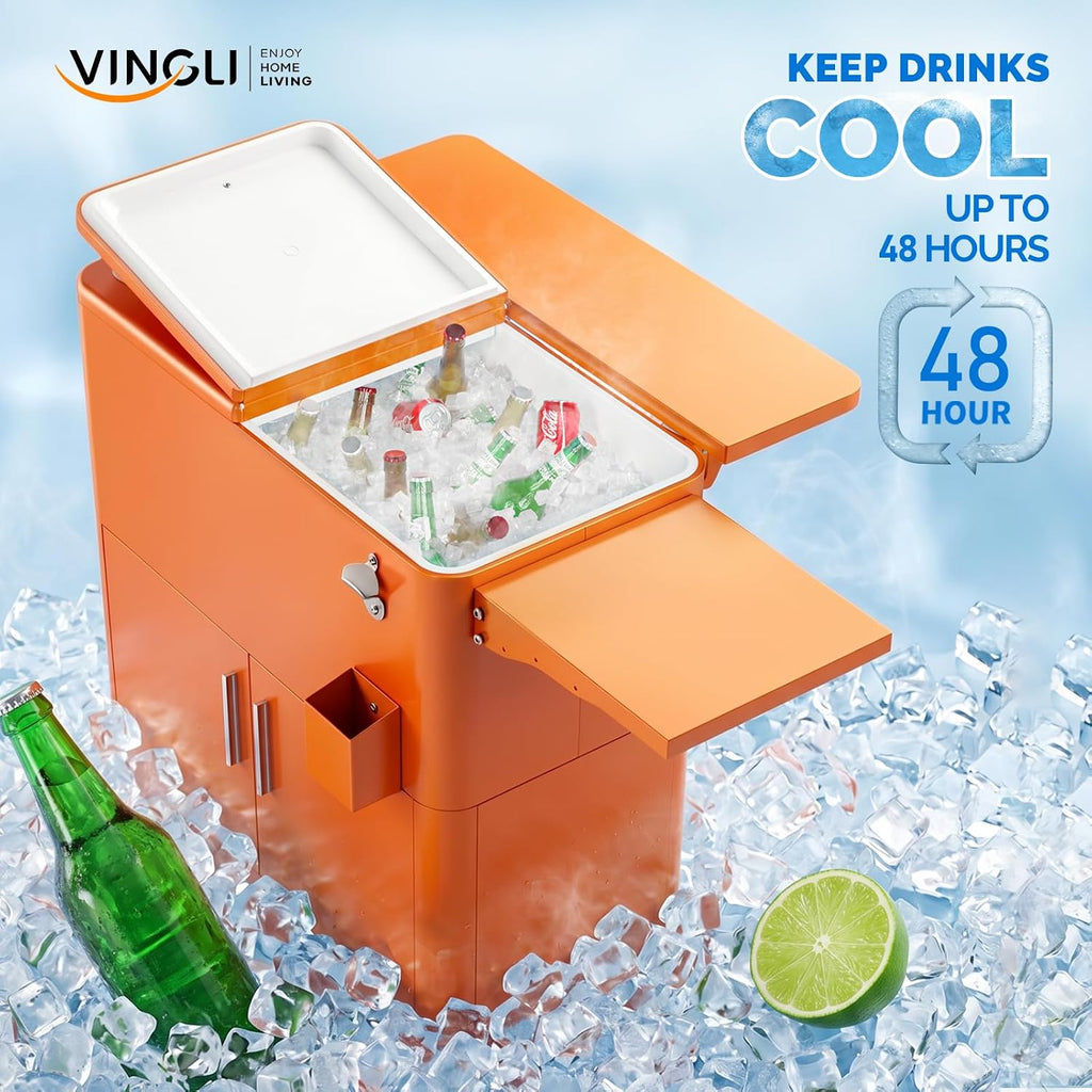 VINGLI Patio Cooler, Ice Chest with Storage Cabinet, Bottle Opener Drainage, Outdoor Cooler for Party, Deck, Pool
