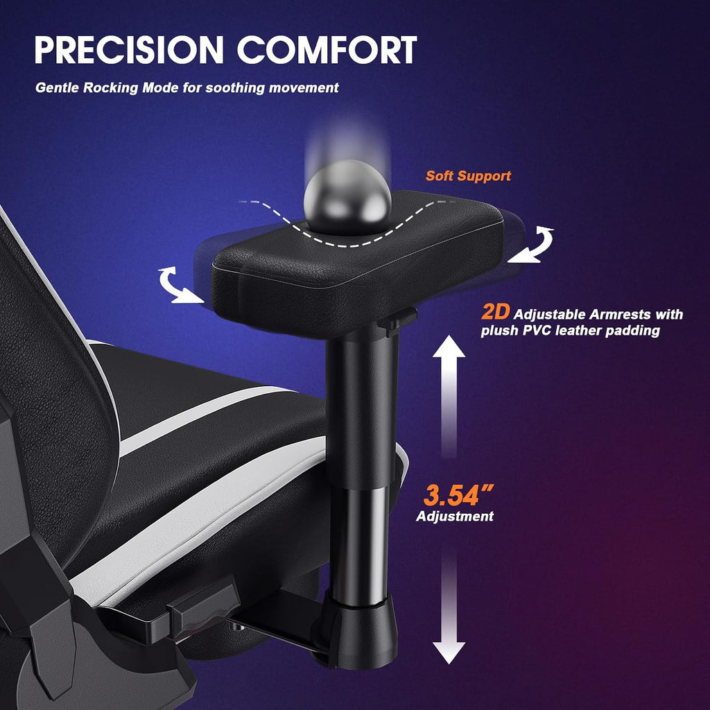 Douxlife 3D Kneading Massage Gaming Chair with Footrest, 400lbs Heavy Duty PC Computer Desk Chair for Adults, Adjustable 2D Armrests, Ergonomic 175° Recline & Optional Heat, Black&White
