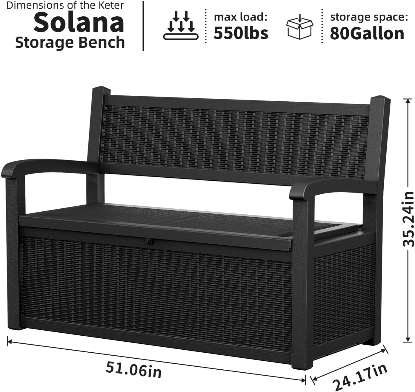 Outdoor Storage Bench - Waterproof Resin Patio Bench, Multi-Functional Patio Bench with 70 Gallon Storage for Garden, Deck or Entryway