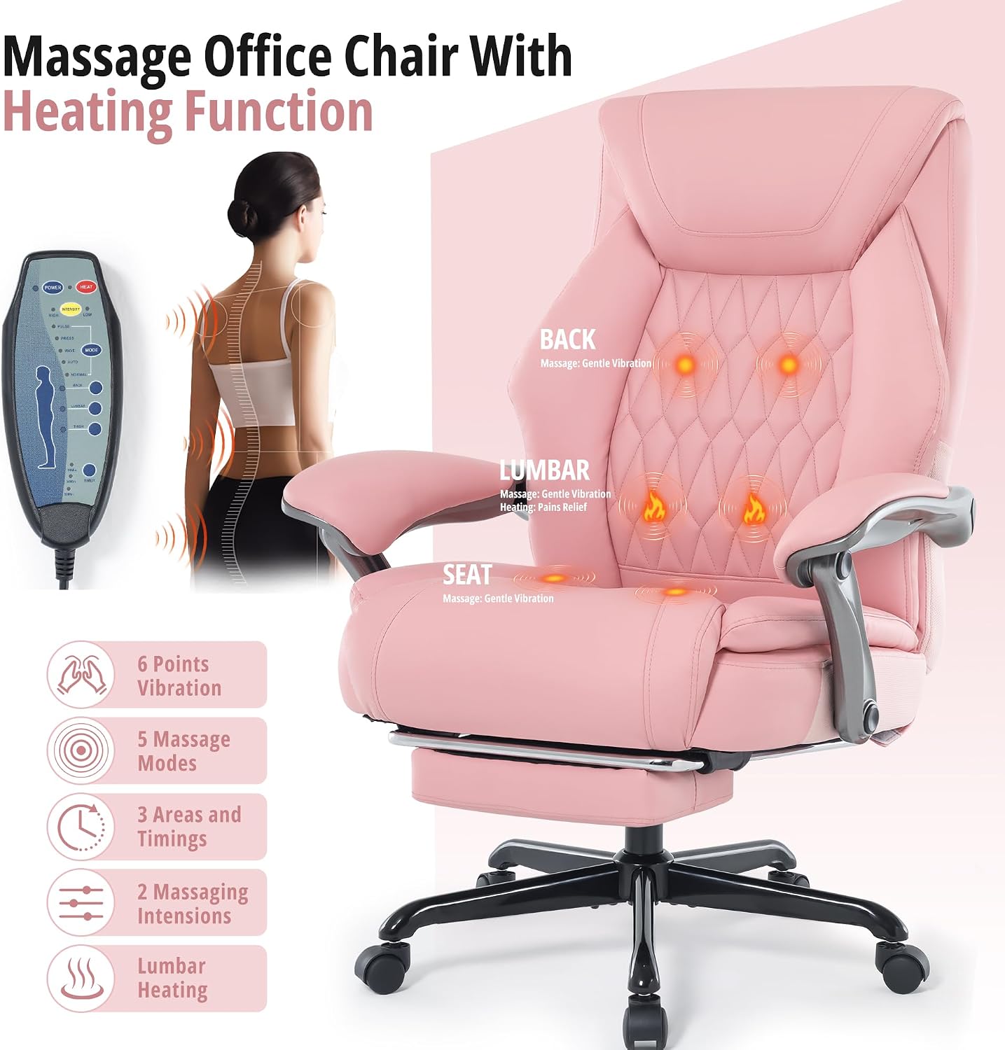 Massage Office Chair with Heat & Footrest, Ergonomic Reclining Executive Desk Chairs with 6-Point Vibration, PU Leather Computer Chair for Home Office or Gaming