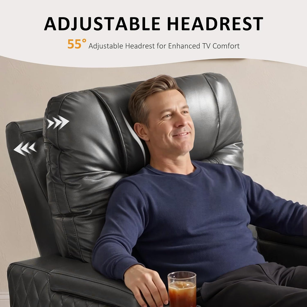 MCombo Oversized Power Recliner Chair with Adjustable Headrest & LED Light for Adults, Zero Gravity Recliner with USB & Type C Ports, Cup Holders for Living Room & Home Theater, Faux Leather HTS401