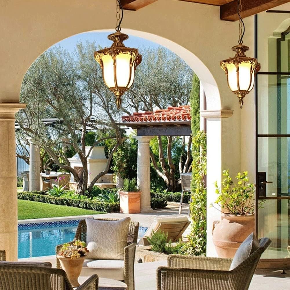 Chandelier Outdoor Aluminum Hanging Lantern, Waterproof Glass Chandelier, Corridor Courtyard Decoration Ceiling Aisle Villa Garden Pavilion Grape Light/Black/18.5 * 31.5cm