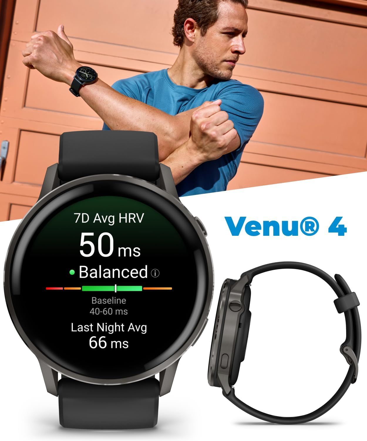 Garmin Venu 4 AMOLED 45mm Advanced Health & Fitness GPS Smartwatch, Bright & Colorful Display, Flashlight, Up to 12 Days, Slate & Black Silicone Band Bundle
