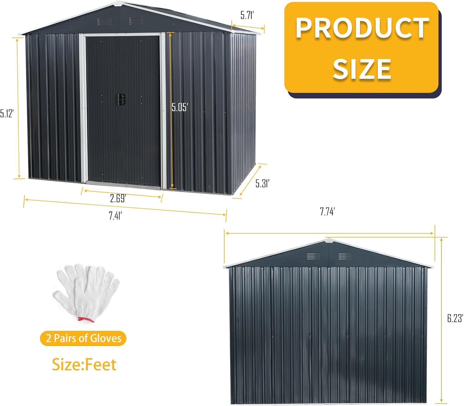 8 x 6 FT Outdoor Storage Shed, Metal Garden Shed with Floor Frame, Large Tool Shed Outdoor Storage with Lockable Sliding Doors & Air Vents, Storage House Waterproof for Backyard, Lawn, Black