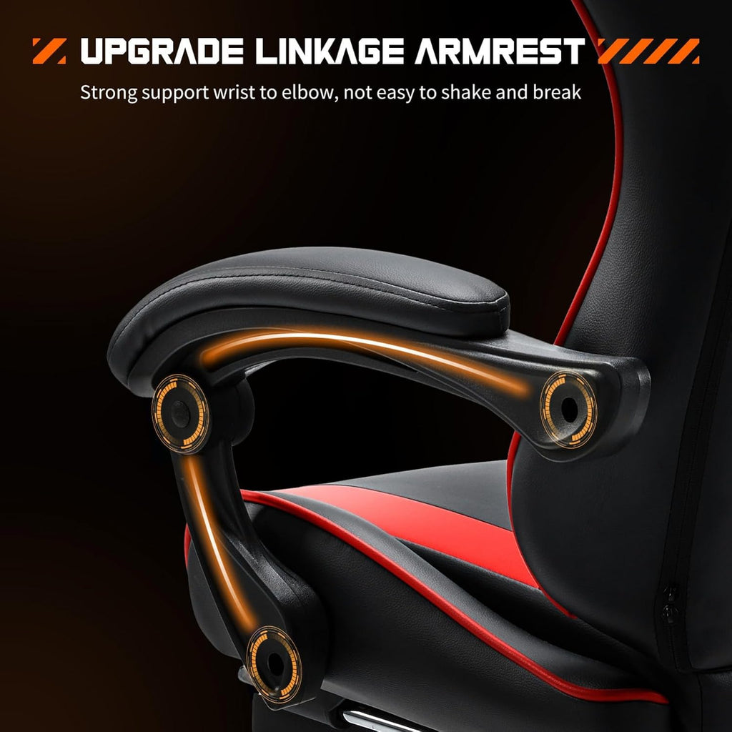 Heavy Duty Gaming Chair, Ergonomic Gamer Chair for Home Office with Footrest, Lumbar Support, Adjustable Backrest, Stable 360° Swivel Wheels for Adults, Professional Gamers and Teens, Red