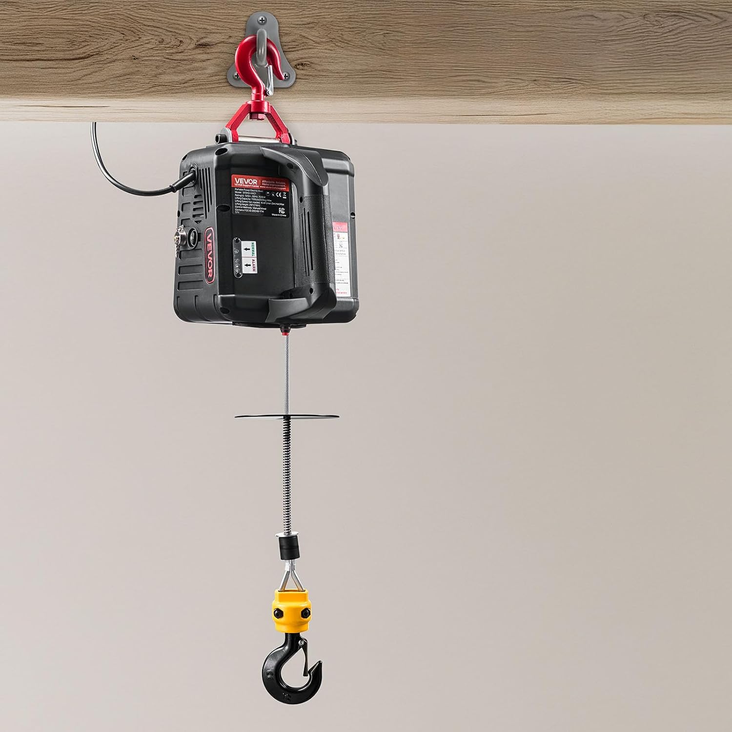 VEVOR 2-in-1 Electric Hoist Winch, 1100 lbs Capacity, 1500W Portable Power Winch Crane, 25 ft Lifting Height, 16.4 ft/min with Manual and Wired Remote Control for Factory, Warehouss, Garage