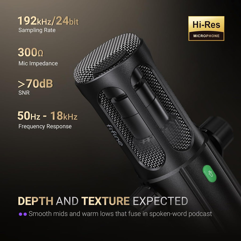 FIFINE Podcast Microphone, USB/XLR Vocal Dynamic Microphone for Streaming, Recording, Broadcast, Content Creator, Studio Microphone for PC with Mute Button, Headphone Monitoring-AmpliTank TANK6