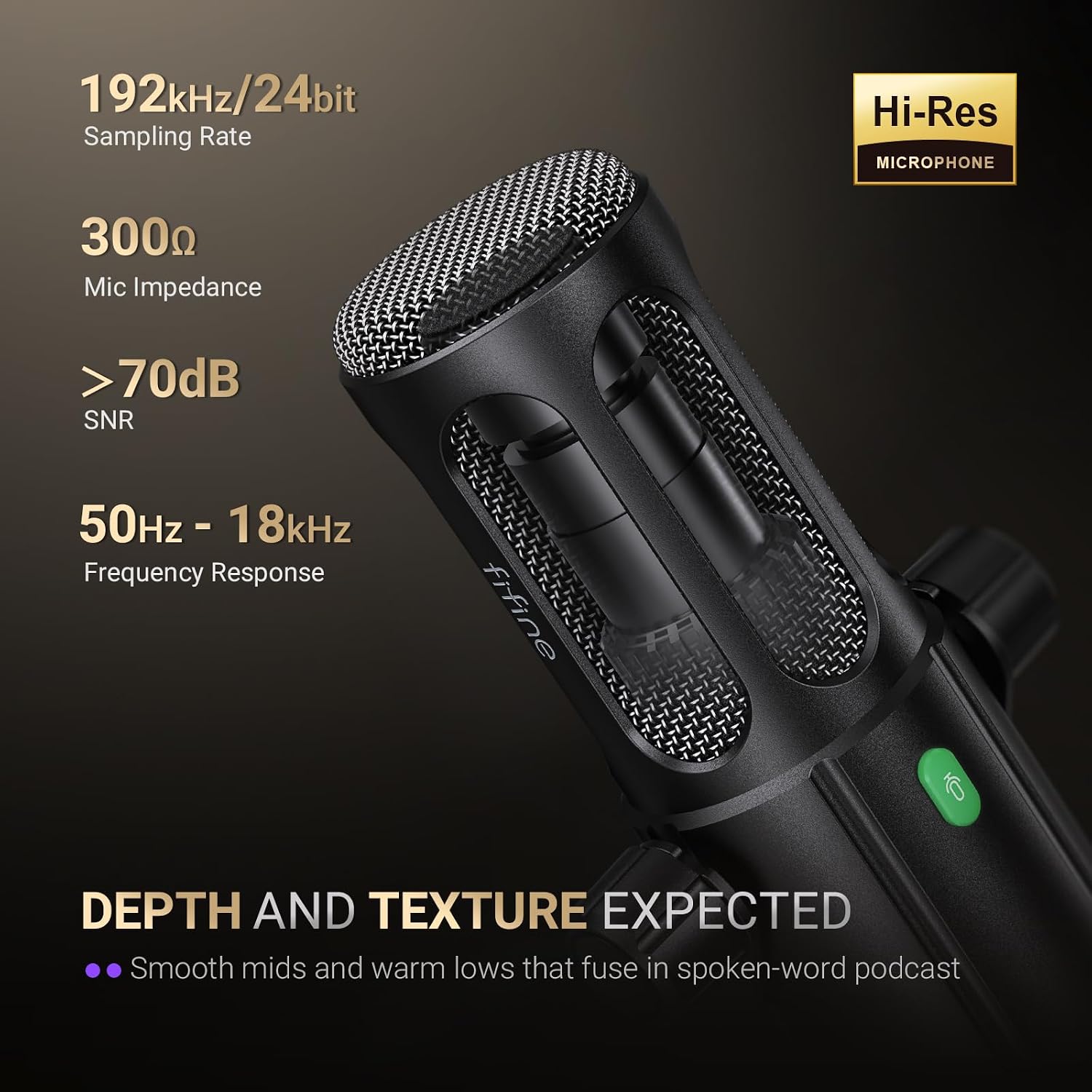 FIFINE Podcast Microphone, USB/XLR Vocal Dynamic Microphone for Streaming, Recording, Broadcast, Content Creator, Studio Microphone for PC with Mute Button, Headphone Monitoring-AmpliTank TANK6