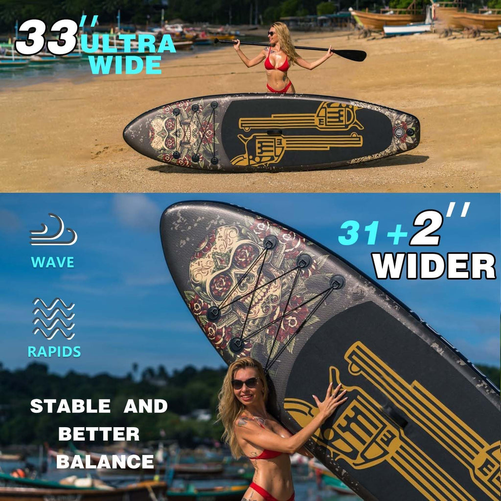 Inflatable Paddle Board 10'6''/11' Wide, Standup Paddle Board for Adults, with Premium SUP Accessories - 3 Fins, Adjustable Paddle, Safety Leash & Waterproof Phone Bag (GNR 11'5 * 33''*6'')