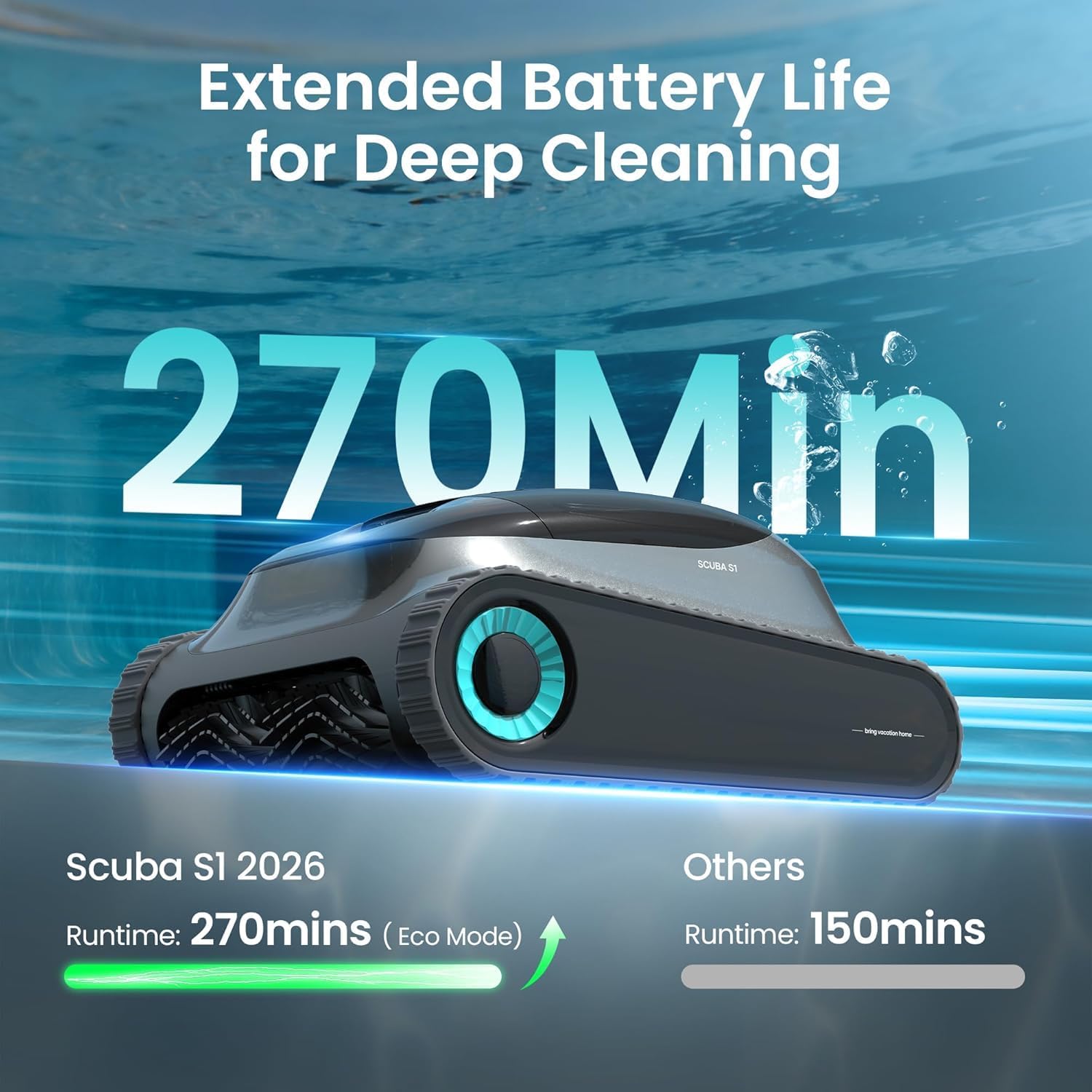 (2026 Upgrade) Aiper Scuba S1 Robotic Pool Cleaner, Weekly Custom Cleaning Plan, 270 Min Runtime, Smarter Navigation with 11 High-Precision Sensors, App Support-Obsidian（Renewed）