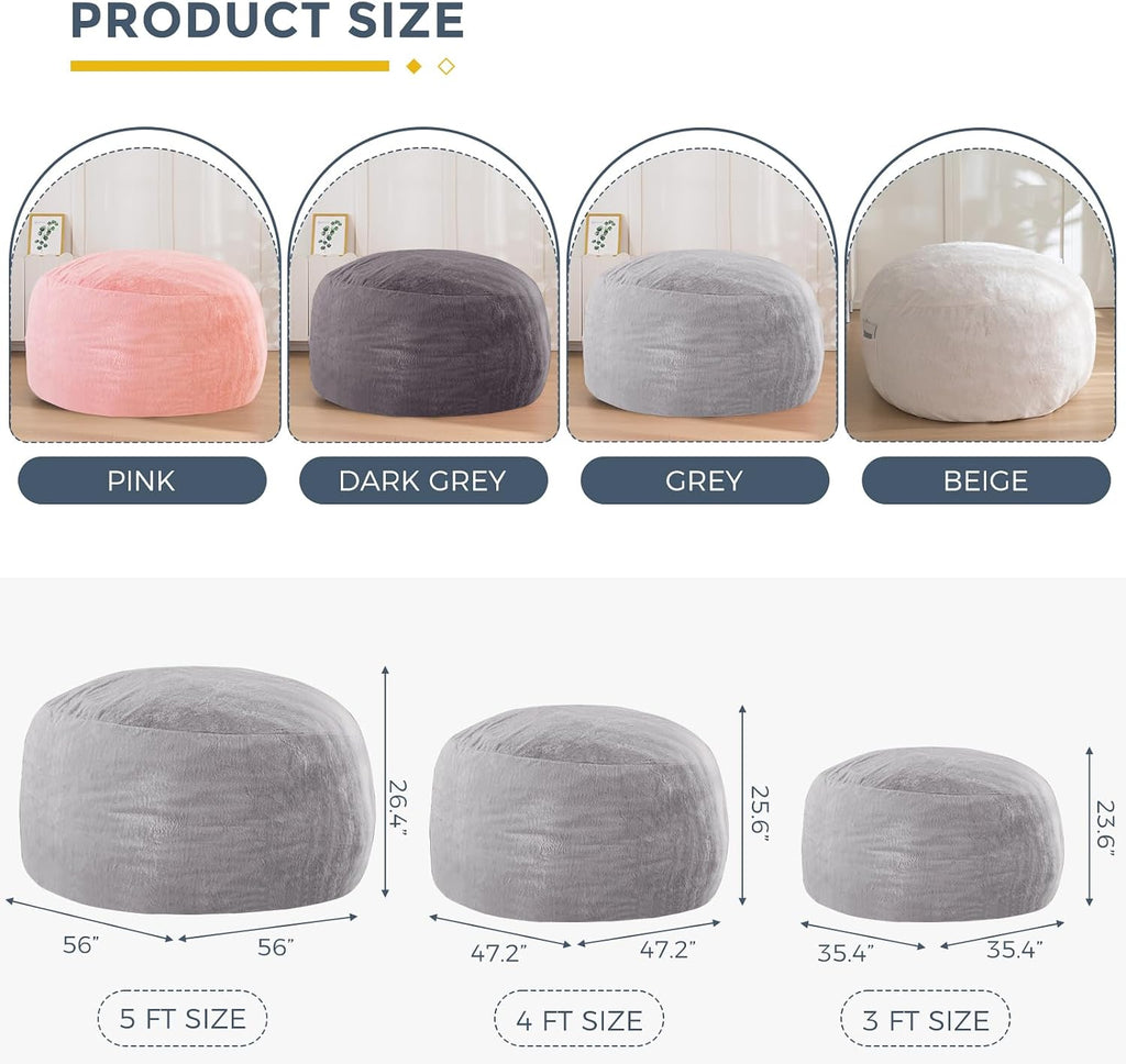 MAXYOYO Bean Bag Chair for Adults, Large 5 ft Bean Bag Chair with Foam Filling, Ultra Soft Fur Lazy Sofa for Living Room Bedroom, Machine Washable Cover