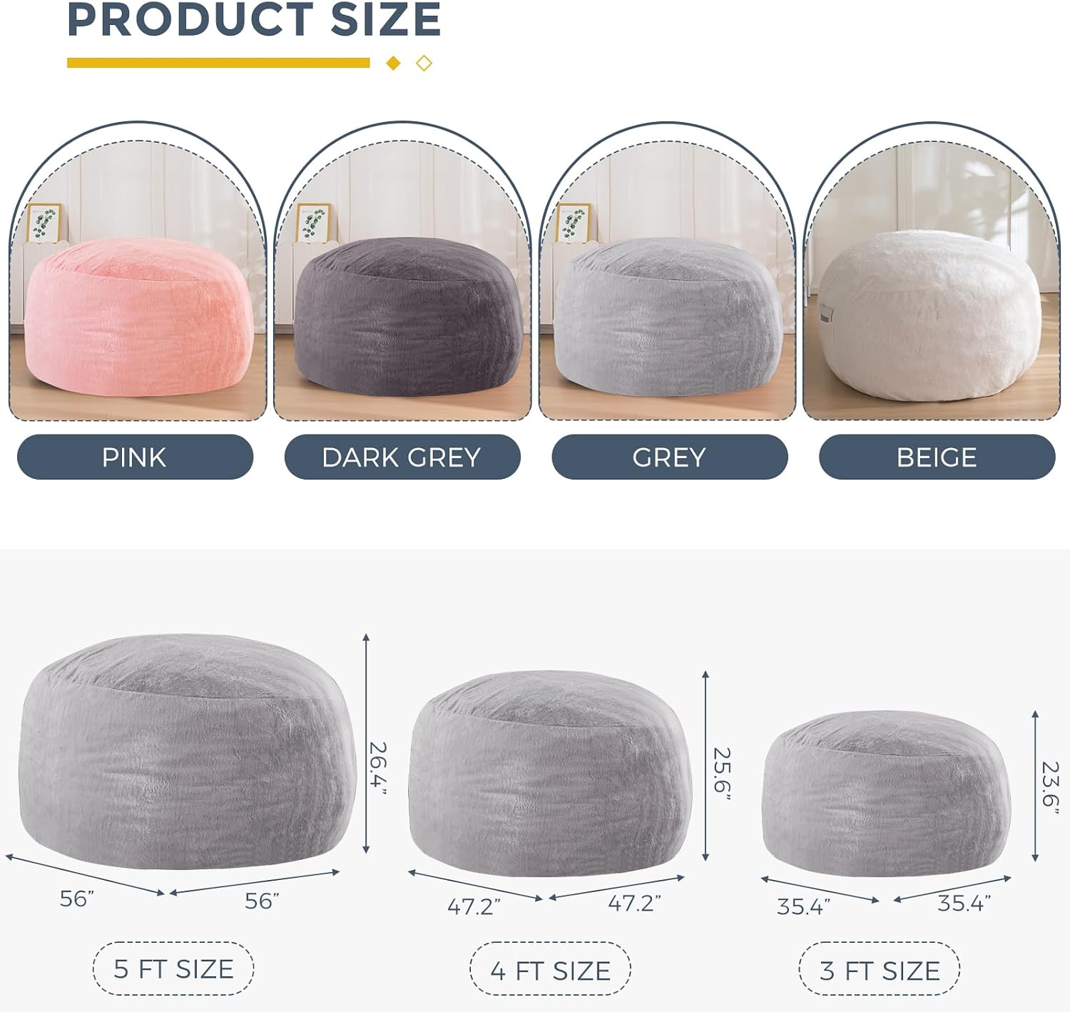 MAXYOYO Bean Bag Chair for Adults, Large 5 ft Bean Bag Chair with Foam Filling, Ultra Soft Fur Lazy Sofa for Living Room Bedroom, Machine Washable Cover