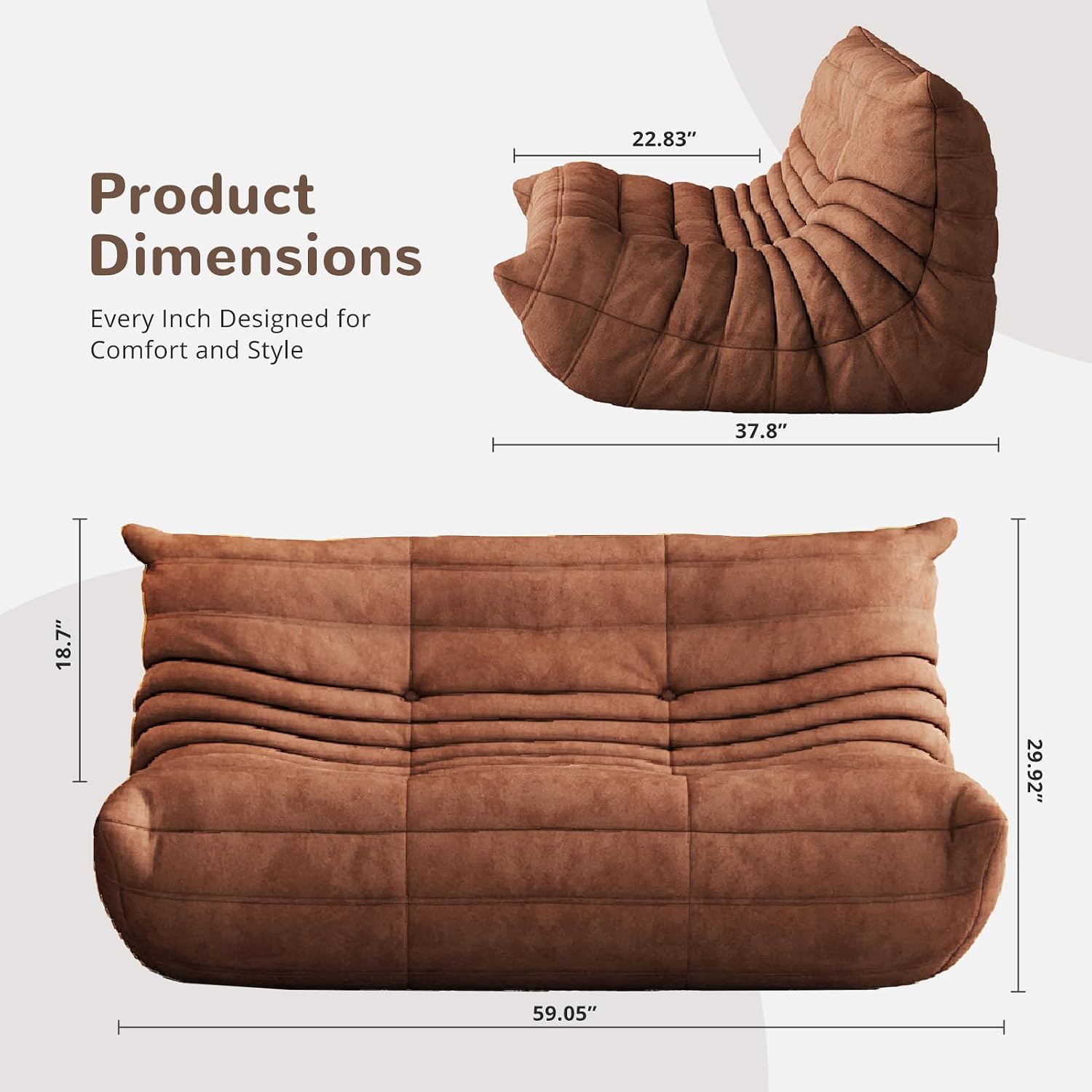 Bean Bag Chair - Corner Sofa, Fireside Chair Bean Bag Sofa Large Bean Bag Chair for Adults,Fireside Floor Couch for Living Room, Bedroom, Gaming (Yellow, Single) (Brown, Loveseat)