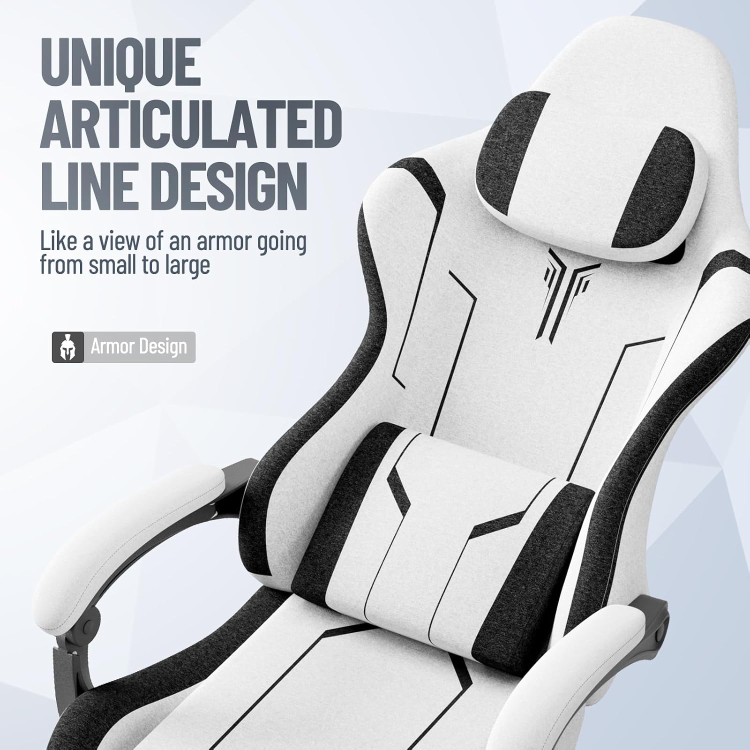 Soontrans White Gaming Chair, Fabric Ergonomic Computer Chair with Footrest and Linkage Armrest for Adult, High Back Office Game Chair with Massage Lumbar Support