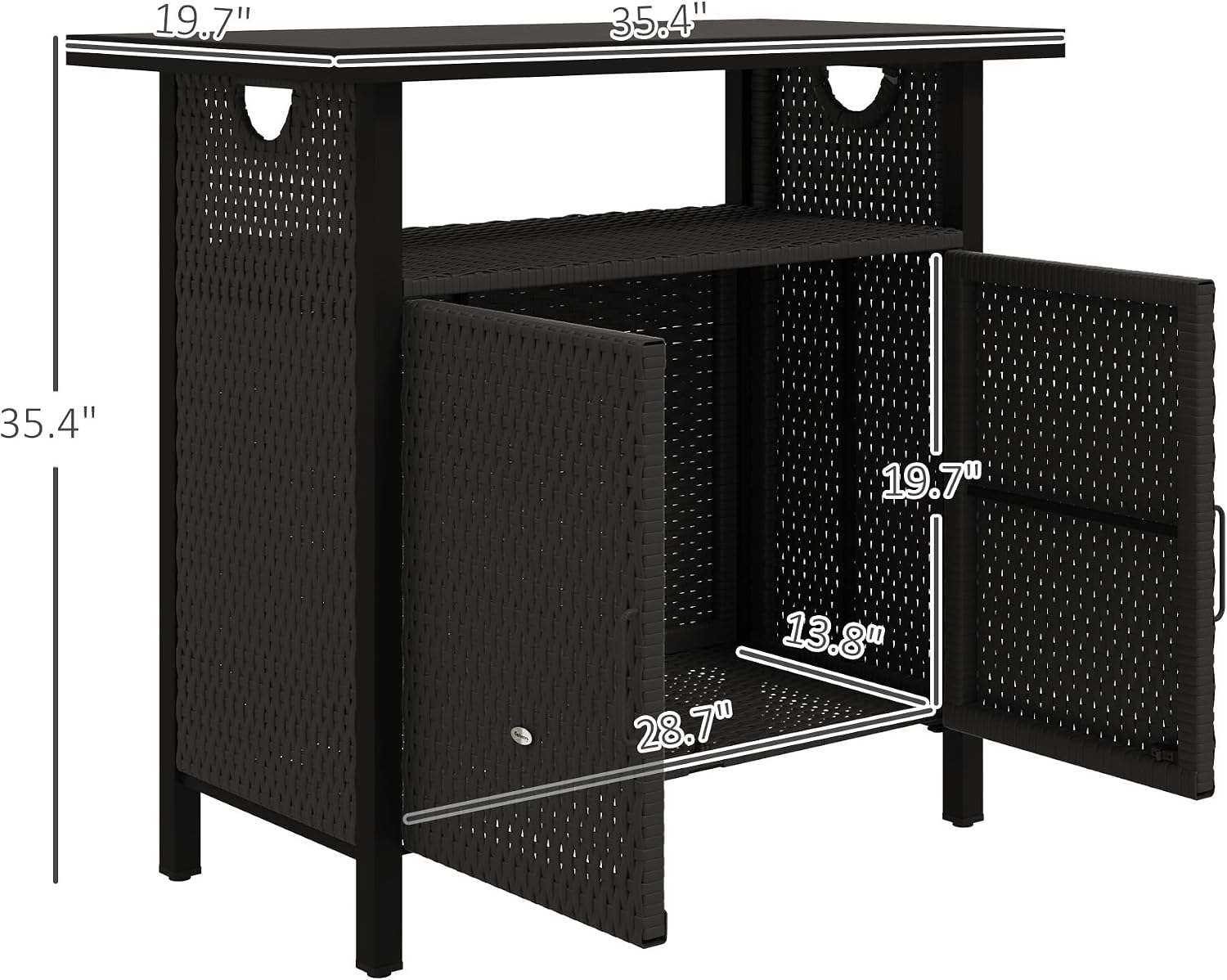 Outsunny Outdoor Pool Towel Storage Cabinet Organizer, Outdoor Bar Table with Shelf and Cabinet, Pool Towel Holder Pool Valet with Weather-Resistant PE Rattan and Steel Frame, Espresso