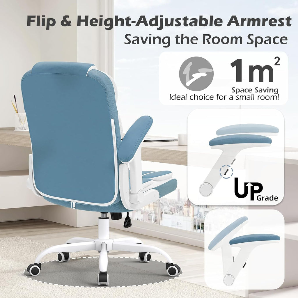 SEATZONE Blue Office Chair Leather Ergonomic Executive Computer Desk Chairs Small Cute Rolling Task Chairs for Teens&Adults