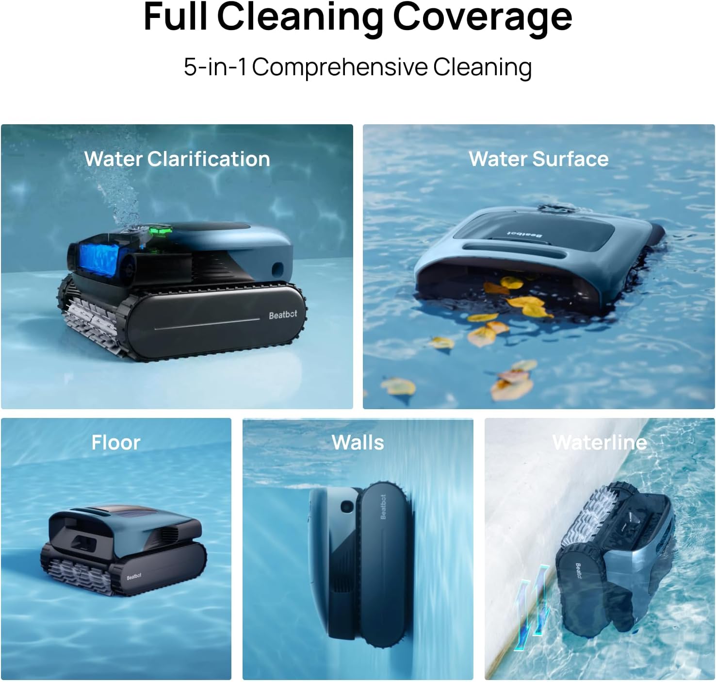 (2026 Upgrade) Beatbot A100 Pro Pool Robot Vacuum, 5-in-1 Cleaning with Smart Surface Parking, Clarifies & Skims Water, Ideal for Inground Pools up to 3,299 Sq.ft - Cobalt Blue