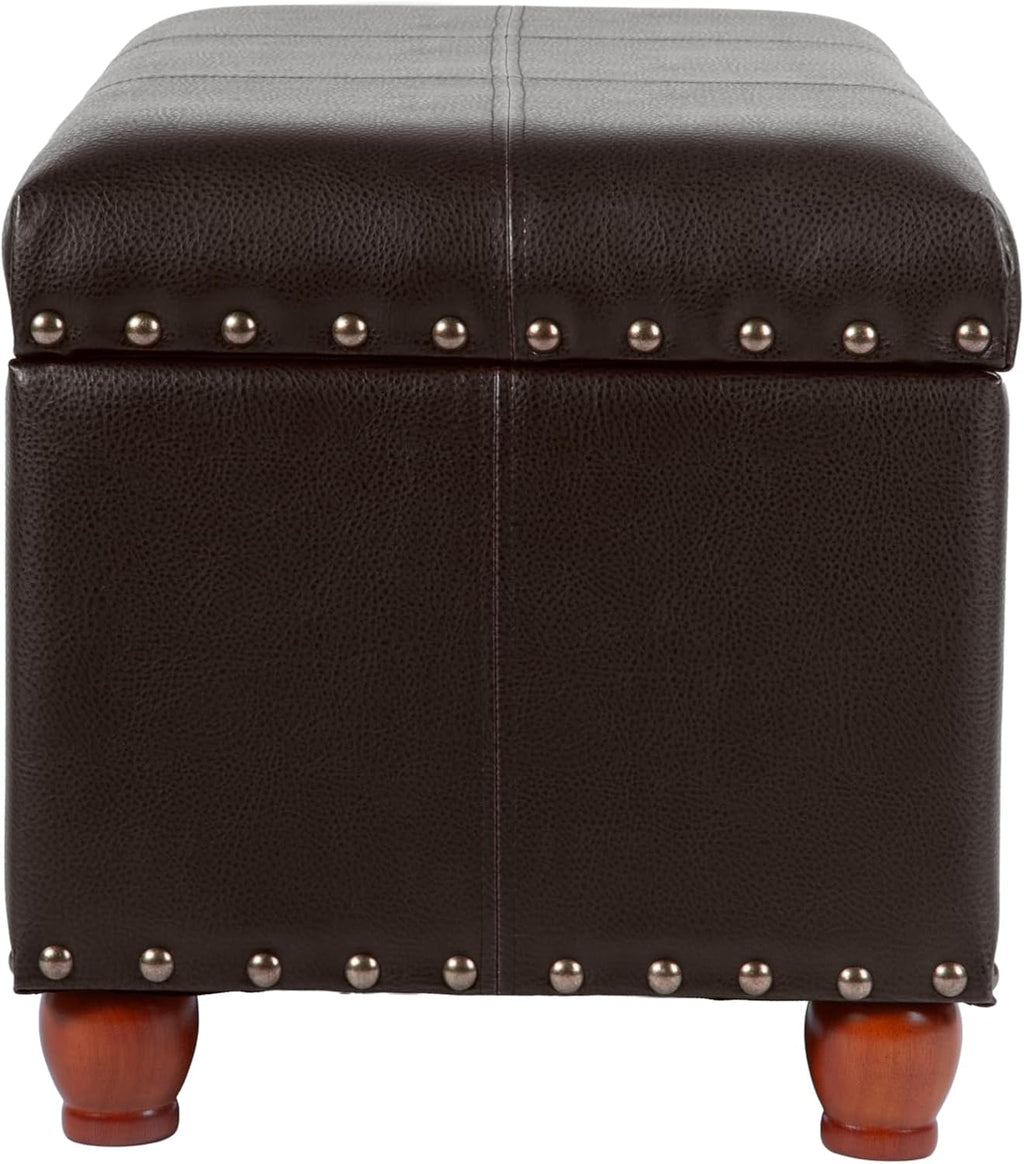 HomePop Espresso Faux Leather Storage Cocktail Bench with Nailhead Trim