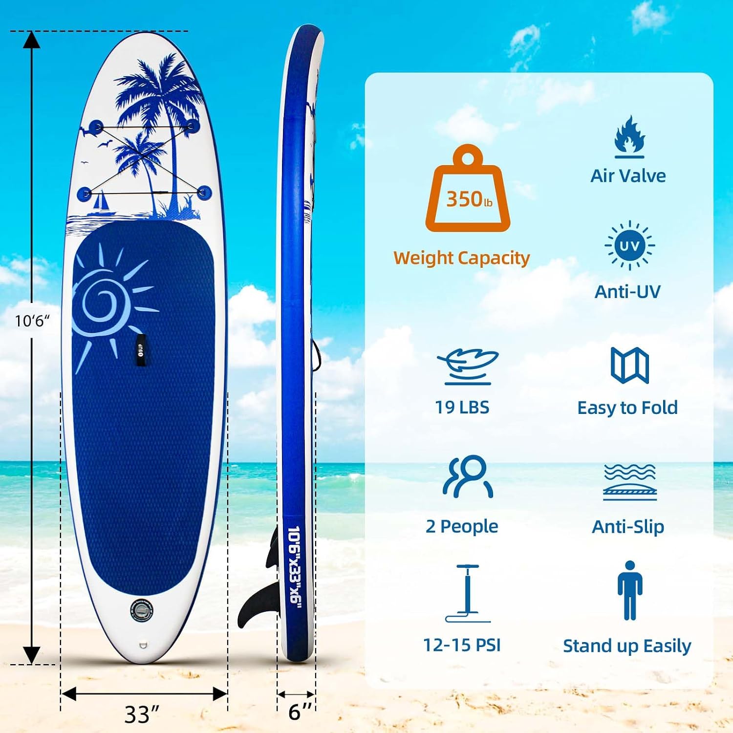 Inflatable Stand Up Paddle Board, with Paddle Board Accessories and Waterproof Phone Bag, 33' Wide Stable Design, Anti-Slip EVA Deck for Youth & Adults of All Skill Levels