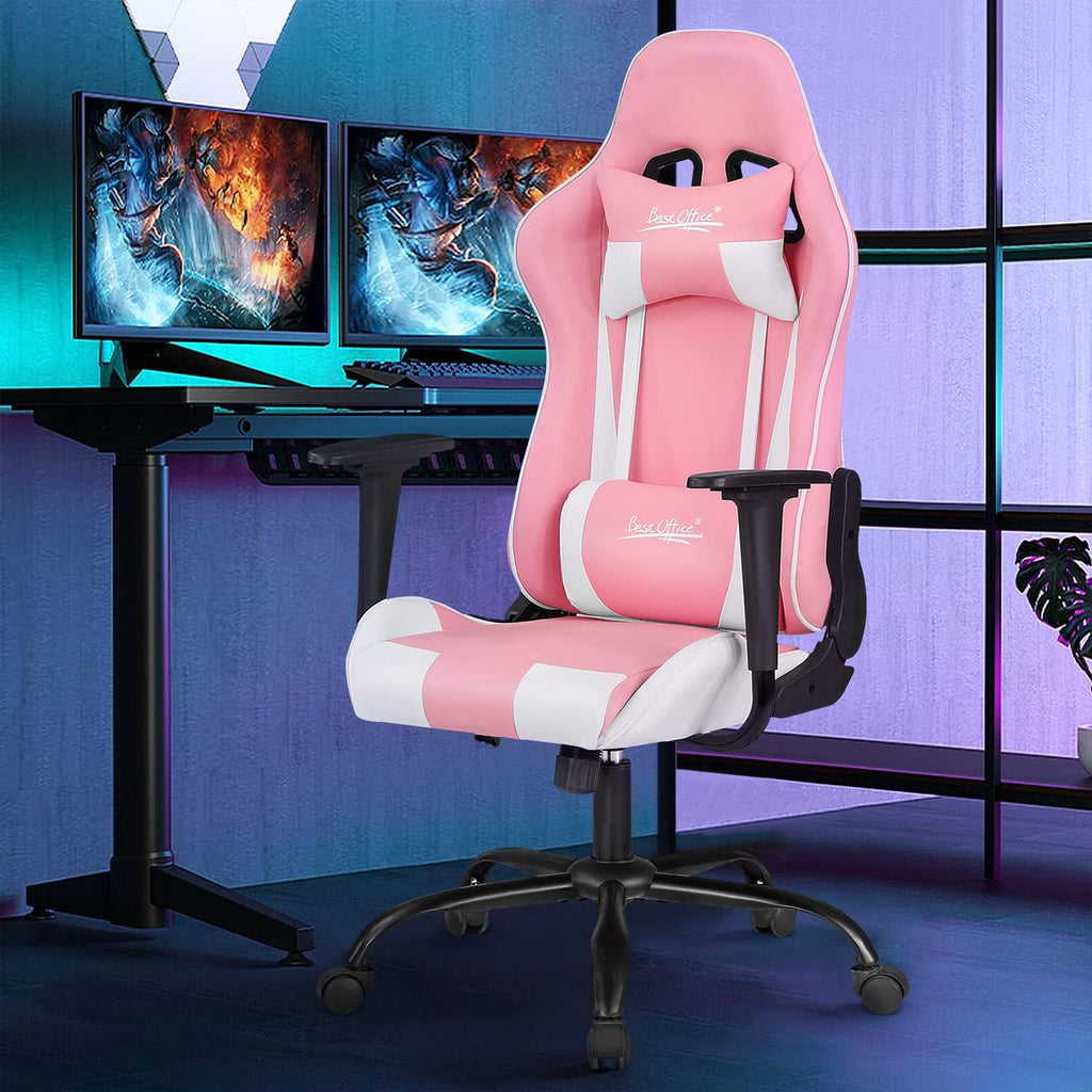 Gaming Chair Office Chair Desk Chair with Lumbar Support Headrest Armrest Task Rolling Swivel Ergonomic E-Sports Adjustable PC Gamer Chair (Pink)