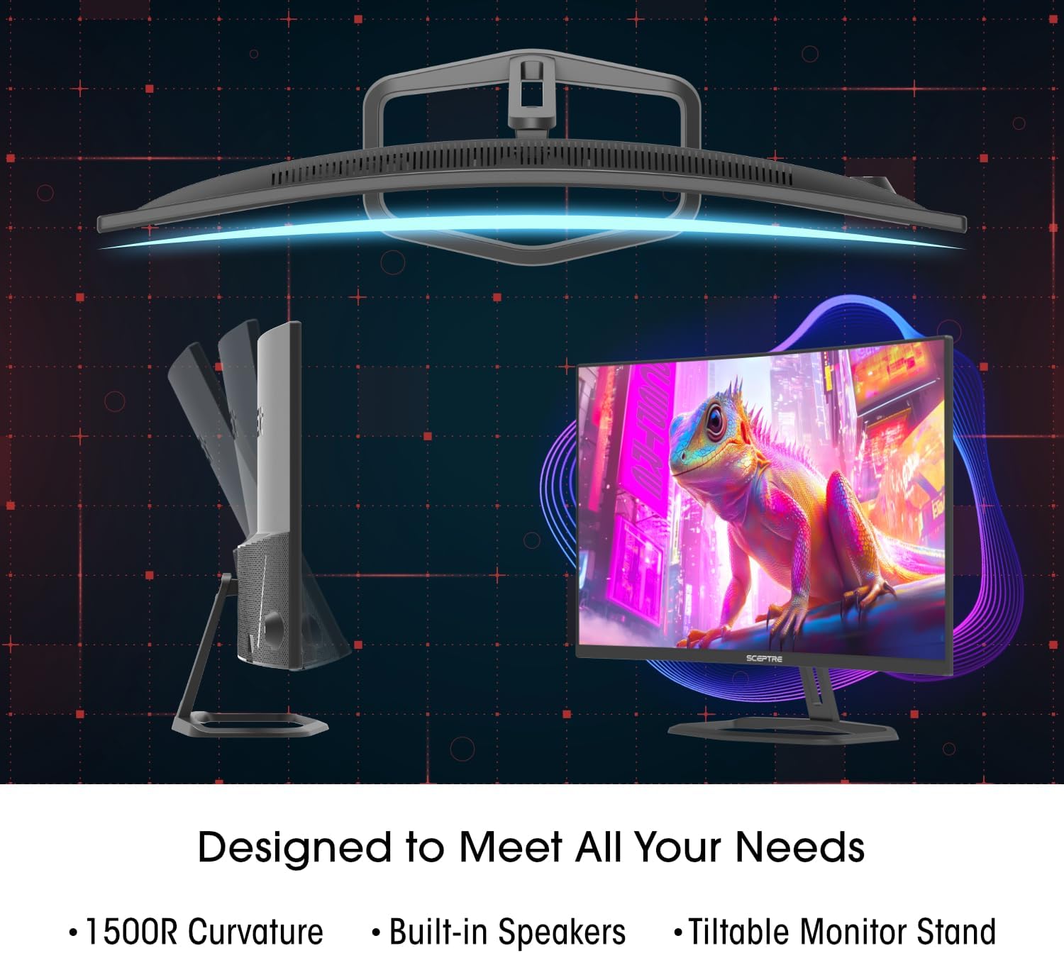 Sceptre Prime Curved 32 inch Gaming Monitor 1080p DisplayPort up to 260Hz 1500R FreeSync Premium 1ms Build-in Speakers, Machine Black 2026 (C325B-FW260D Series)