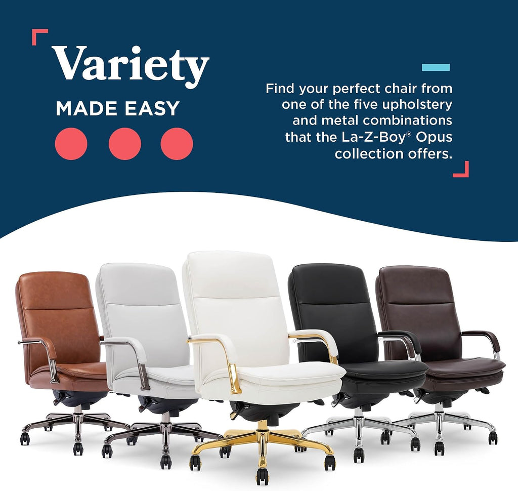 La-Z-Boy Opus Ergonomic Bonded Leather Swivel Executive Chair, White and Gold (CCHR10015A)