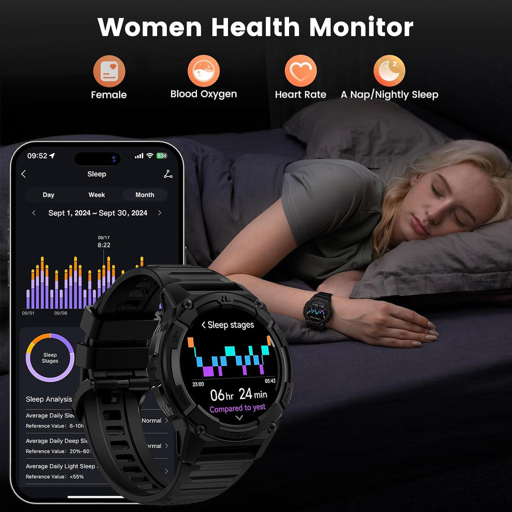 KOSPET Tank S2 Smart Watch for Men Women GPS, 5ATM Waterproof, Pressure/Altitude/Compass, 1.32' AMOLED Display Fitness Tracker(Answer/Make Call), AI Voice Assistant, 24H Sleep/Hear Rate Monitor