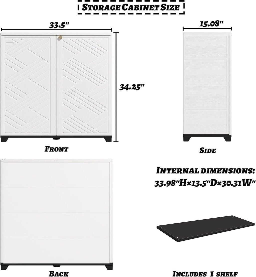 Mrosaa Storage Box Outdoor Caninet,Resin Indoor Storage Box Waterproof,Outdoor Storage Cabinets for Patio/Garden/Backyard(with 1 Shelf)-White