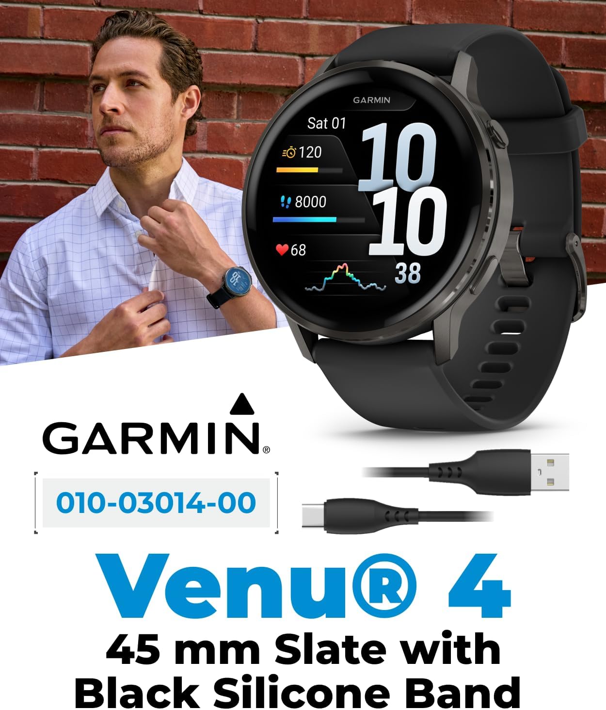 Garmin Venu 4 AMOLED 45mm Advanced Health & Fitness GPS Smartwatch, Bright & Colorful Display, Flashlight, Up to 12 Days, Slate & Black Silicone Band Bundle